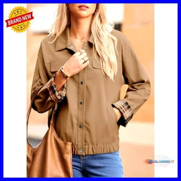 Oversized Snap Button Casual Jacket Lightweight Chic Fall Outerwear